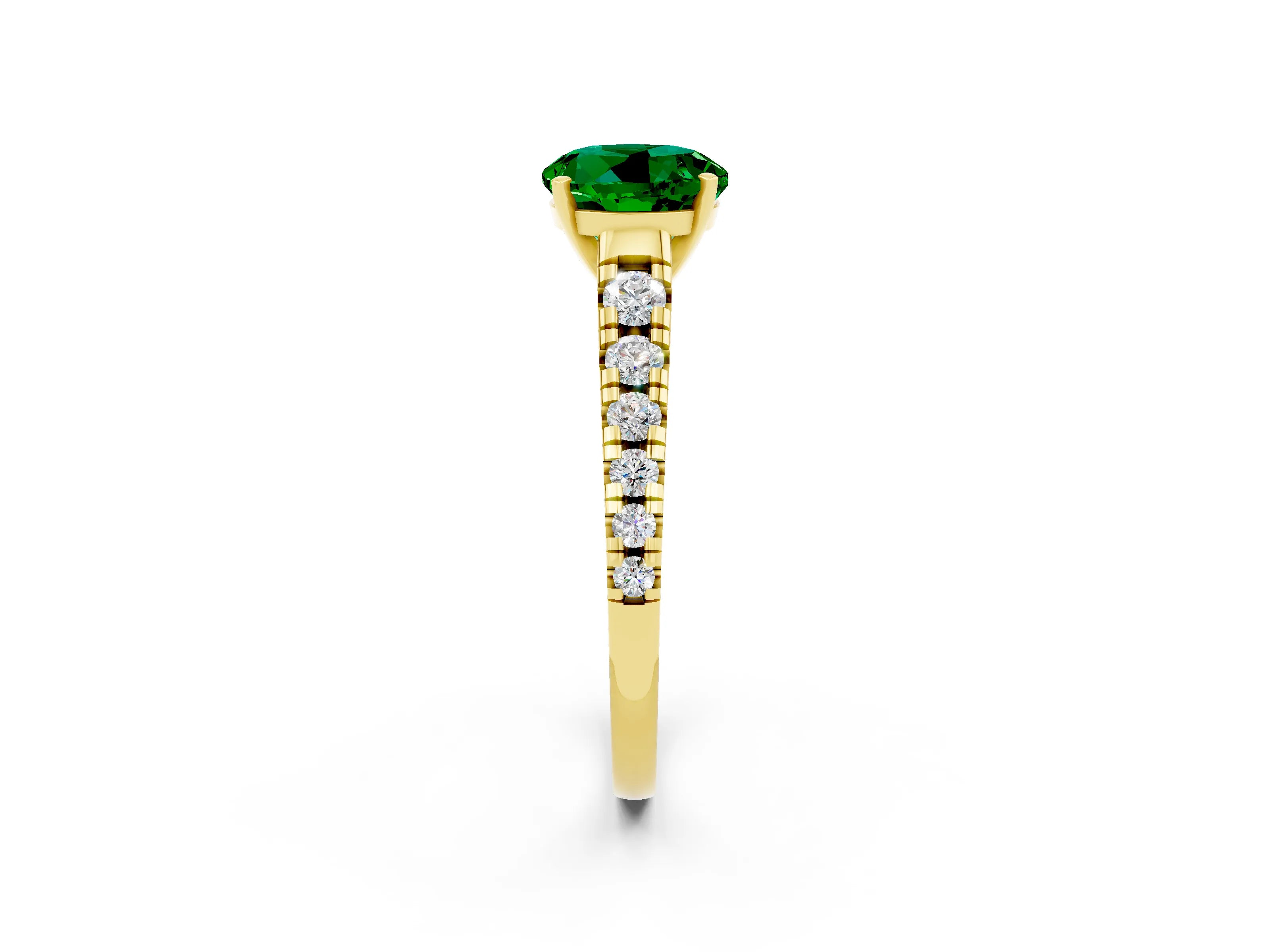 Yellow gold Fancy White Round Cut Emerald Solitaire Ring with Cathedral Setting and Pavé Band_2