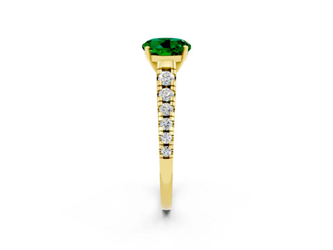 Yellow gold Fancy White Round Cut Emerald Solitaire Ring with Cathedral Setting and Pavé Band_2