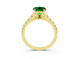 Yellow gold Fancy White Round Cut Emerald Solitaire Ring with Cathedral Setting and Pavé Band_3
