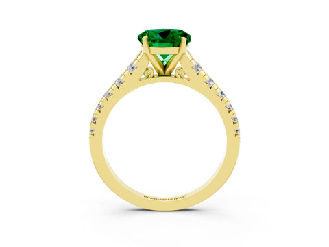 Yellow gold Fancy White Round Cut Emerald Solitaire Ring with Cathedral Setting and Pavé Band_3