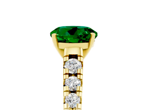 Yellow gold Fancy White Round Cut Emerald Solitaire Ring with Cathedral Setting and Pavé Band_5