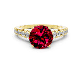 Yellow gold Fancy White Round Cut Garnet Solitaire Ring with Cathedral Setting and Pavé Band