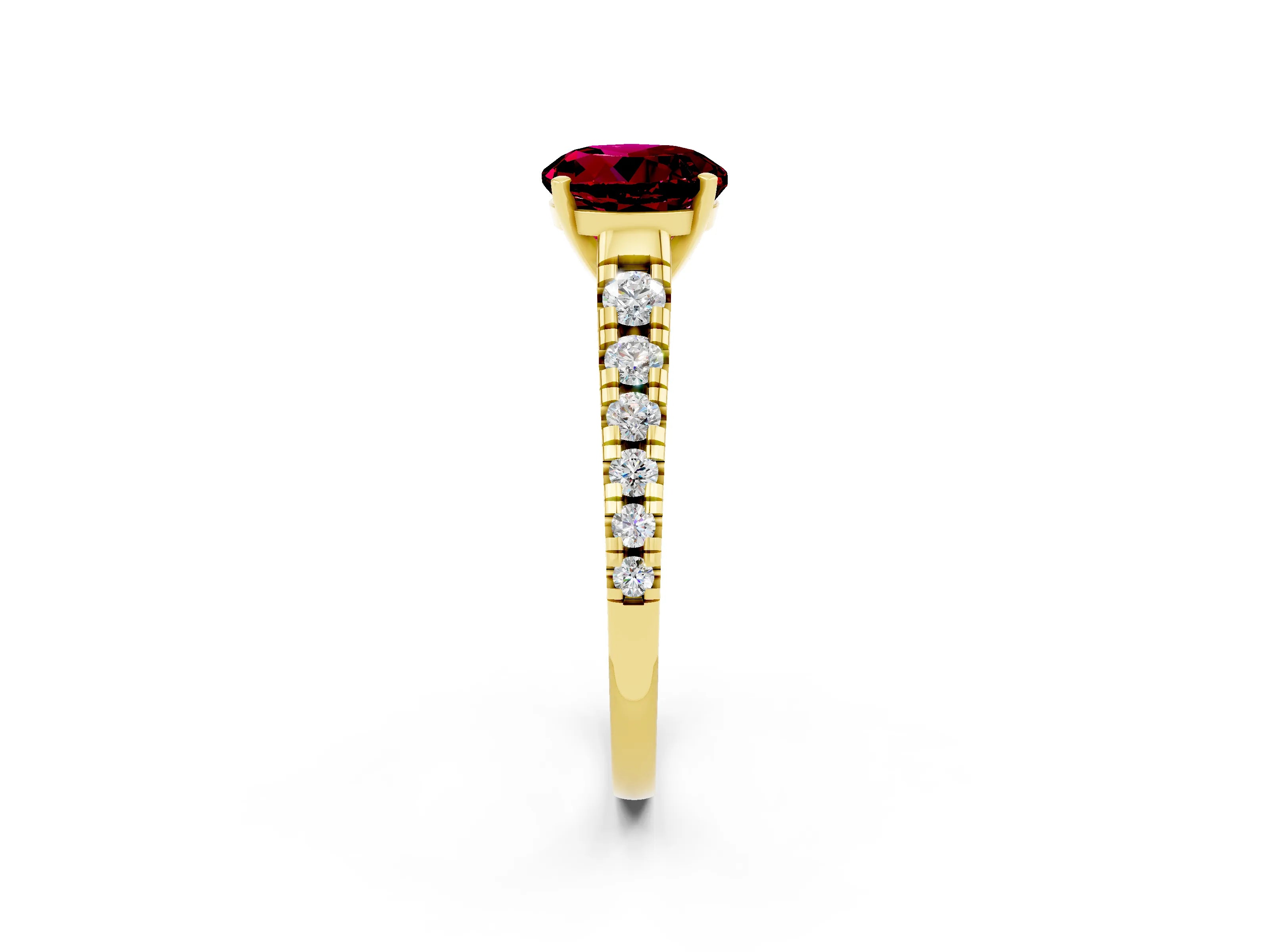 Yellow gold Fancy White Round Cut Garnet Solitaire Ring with Cathedral Setting and Pavé Band_2