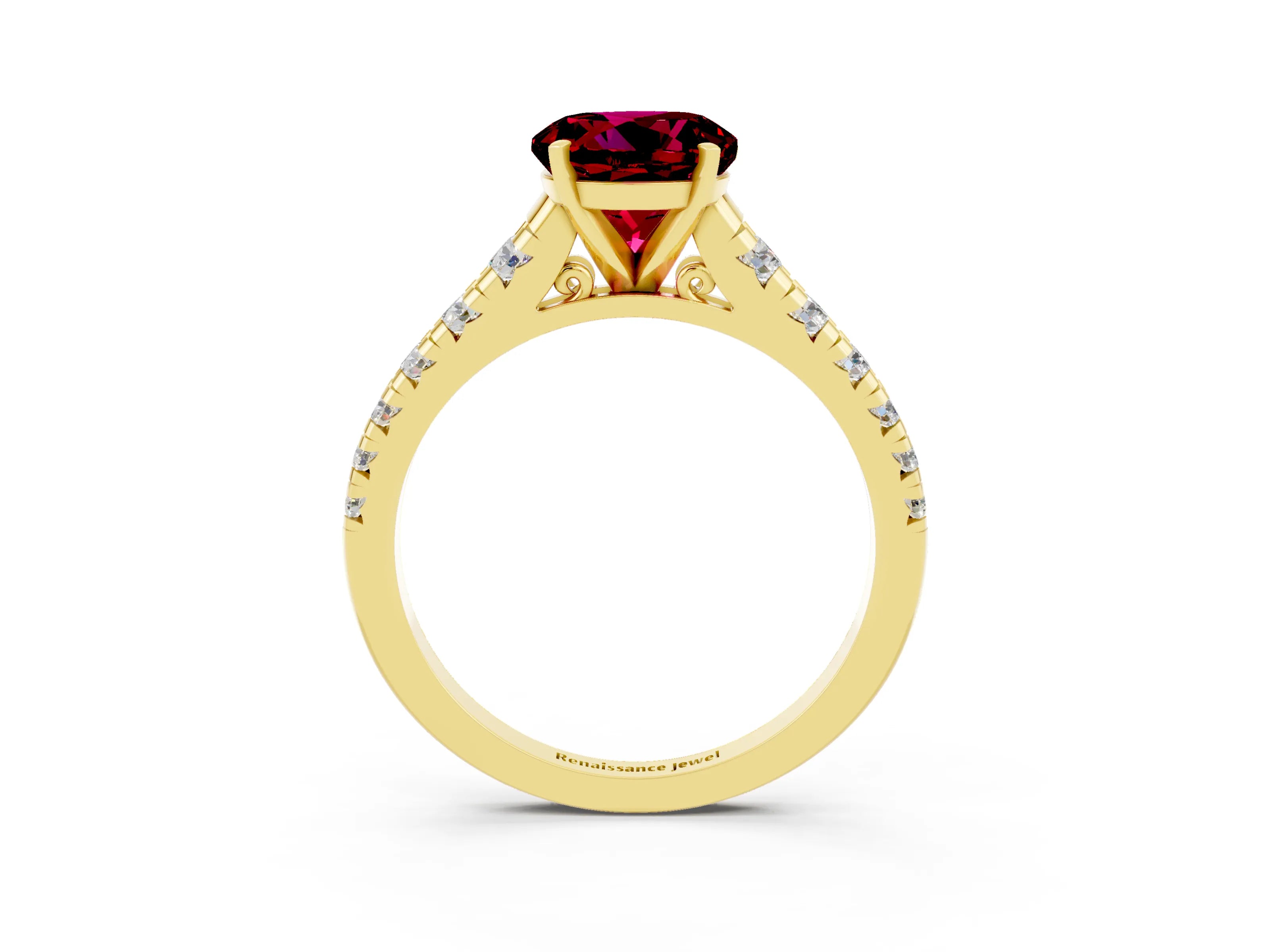 Yellow gold Fancy White Round Cut Garnet Solitaire Ring with Cathedral Setting and Pavé Band_3