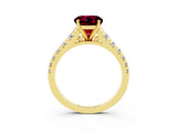 Yellow gold Fancy White Round Cut Garnet Solitaire Ring with Cathedral Setting and Pavé Band_3