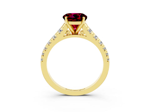 Yellow gold Fancy White Round Cut Garnet Solitaire Ring with Cathedral Setting and Pavé Band_3