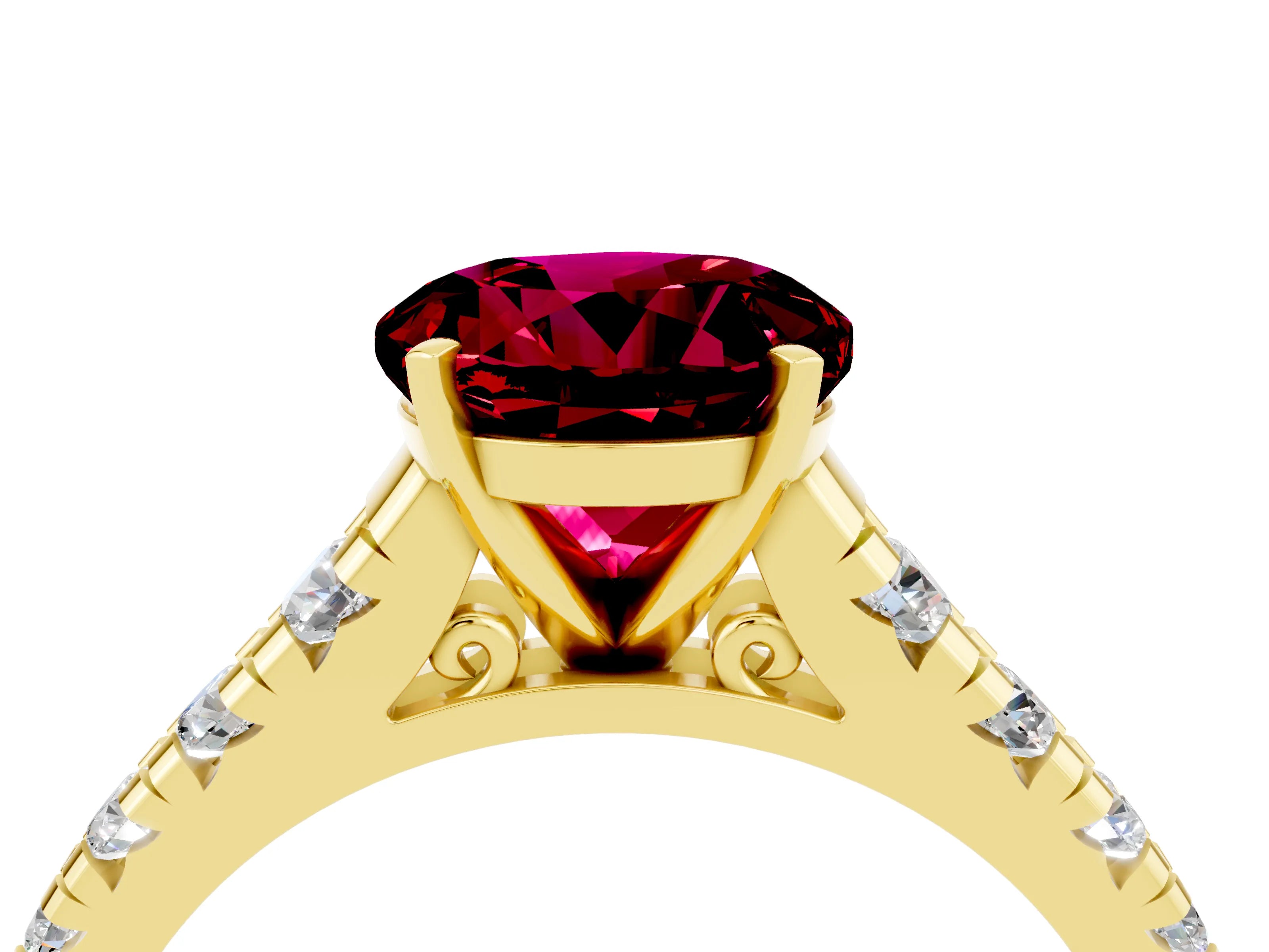 Yellow gold Fancy White Round Cut Garnet Solitaire Ring with Cathedral Setting and Pavé Band_4