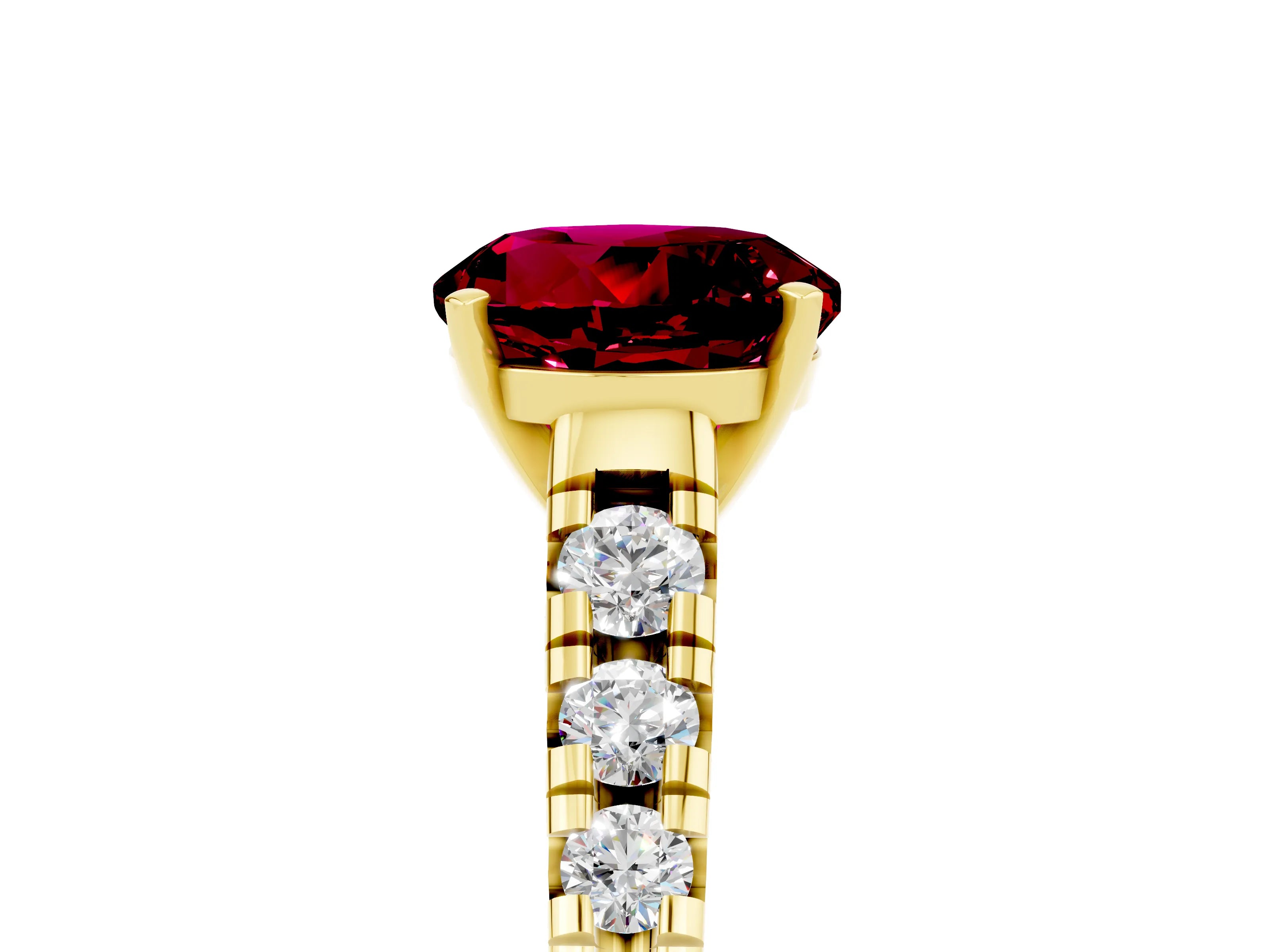 Yellow gold Fancy White Round Cut Garnet Solitaire Ring with Cathedral Setting and Pavé Band_5