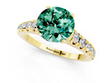 Yellow gold Fancy White Round Cut Green Sapphire Solitaire Ring with Cathedral Setting and Pavé Band_1