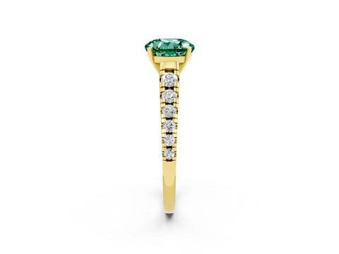 Yellow gold Fancy White Round Cut Green Sapphire Solitaire Ring with Cathedral Setting and Pavé Band_2