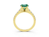 Yellow gold Fancy White Round Cut Green Sapphire Solitaire Ring with Cathedral Setting and Pavé Band_3