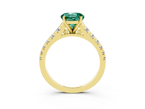 Yellow gold Fancy White Round Cut Green Sapphire Solitaire Ring with Cathedral Setting and Pavé Band_3