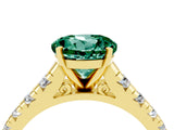 Yellow gold Fancy White Round Cut Green Sapphire Solitaire Ring with Cathedral Setting and Pavé Band_4