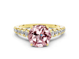 Yellow gold Fancy White Round Cut Morganite Solitaire Ring with Cathedral Setting and Pavé Band