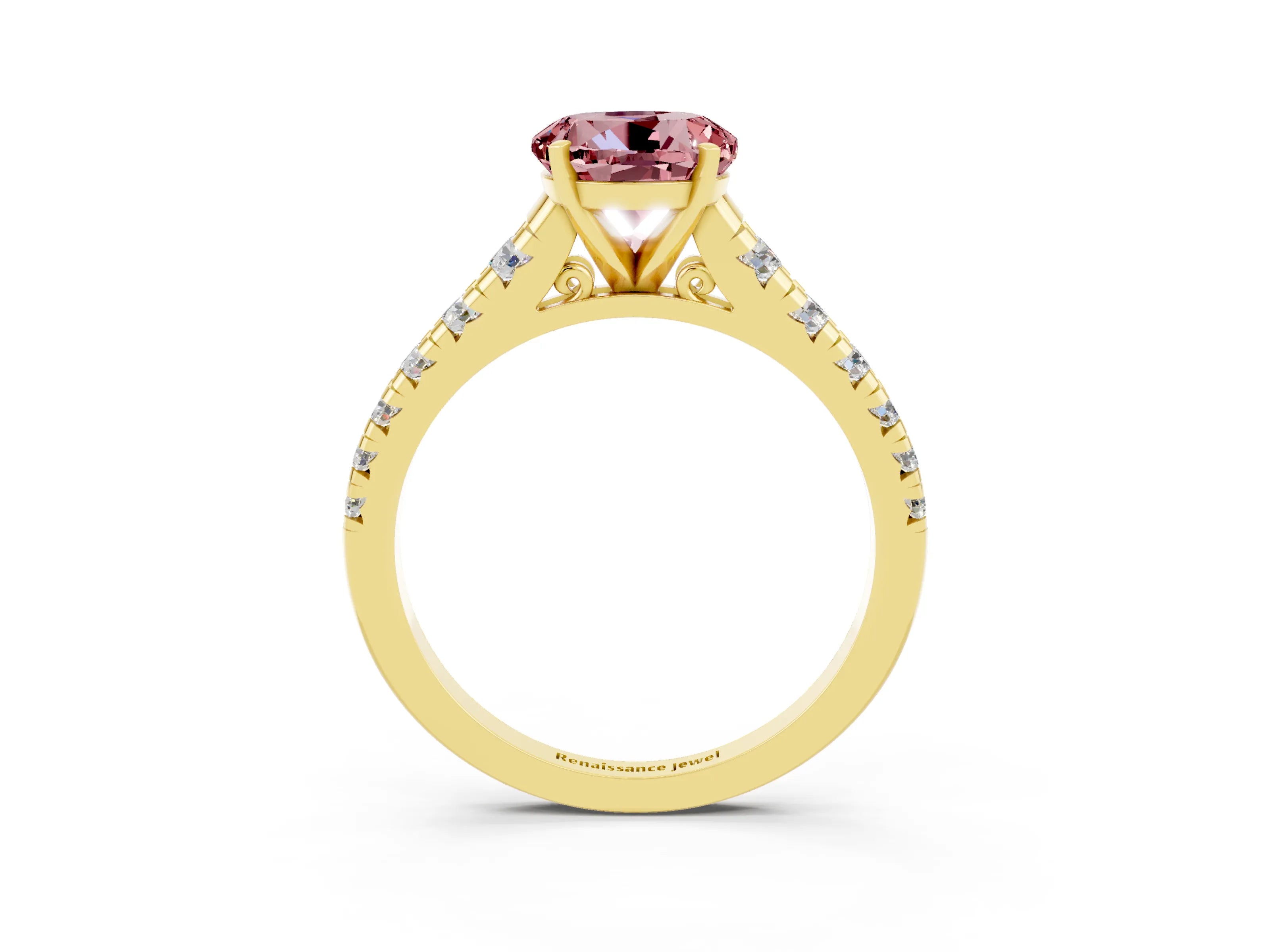 Yellow gold Fancy White Round Cut Morganite Solitaire Ring with Cathedral Setting and Pavé Band_3