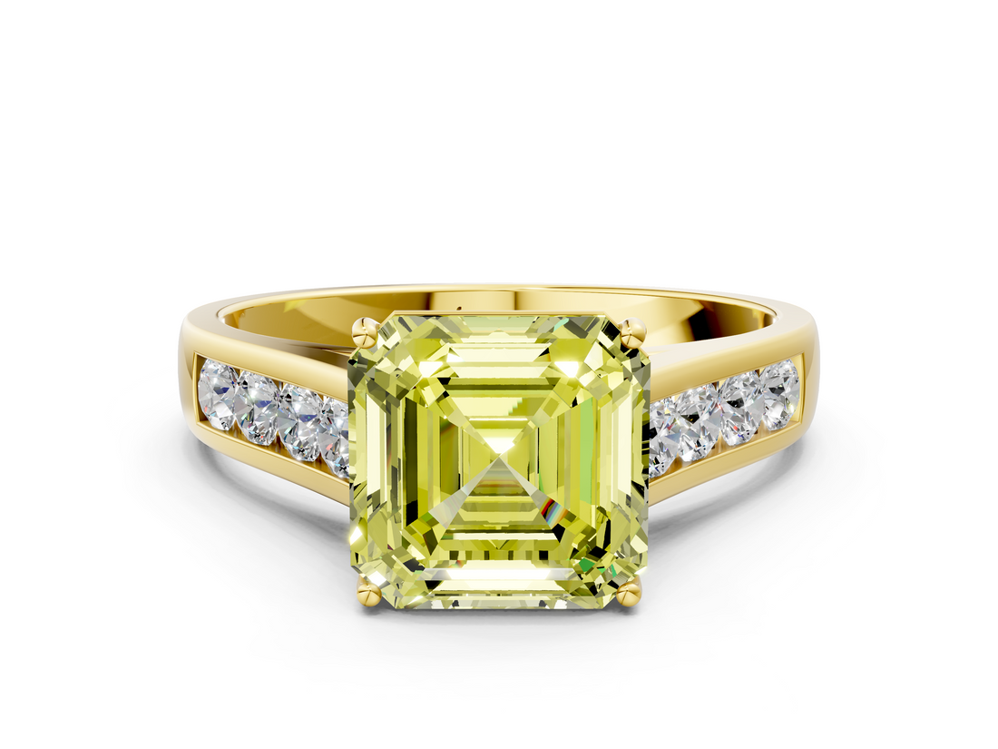 Yellow gold Fancy Yellow Asscher  Brilliant Channel-Set Solitaire Ring with Four-Prong Setting_54