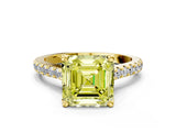 Yellow gold Fancy Yellow Asscher  Brilliant Diamond Solitaire with Pavé Band and Four-Prong Setting 1