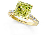 Yellow gold Fancy Yellow Asscher  Brilliant Diamond Solitaire with Pavé Band and Four-Prong Setting 2