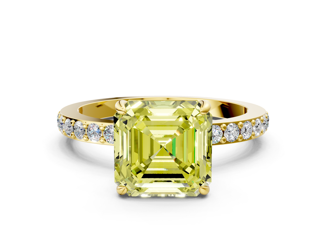 Yellow gold Fancy Yellow Asscher  Brilliant Pavé Band Solitaire with Four-Prong Setting_56