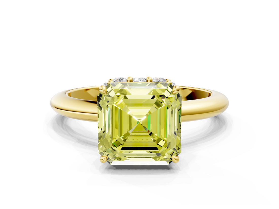 Yellow gold Fancy Yellow Asscher  Brilliant Solitaire Engagement Ring with Six-Prong Setting and Classic Band_17