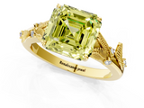 Yellow gold Fancy Yellow Asscher  Brilliant Solitaire with Leaf Motif Band and Four-Prong Setting_1