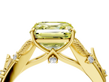 Yellow gold Fancy Yellow Asscher  Brilliant Solitaire with Leaf Motif Band and Four-Prong Setting_4