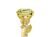 Yellow gold Fancy Yellow Asscher  Brilliant Solitaire with Leaf Motif Band and Four-Prong Setting_5