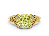 Yellow gold Fancy Yellow Asscher  Brilliant Solitaire with Pave Band and Four-Prong Setting