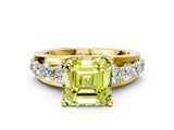 Yellow gold Fancy Yellow Asscher  Brilliant Solitaire with Side Stones on a Pave Band and Four-Prong Setting_29