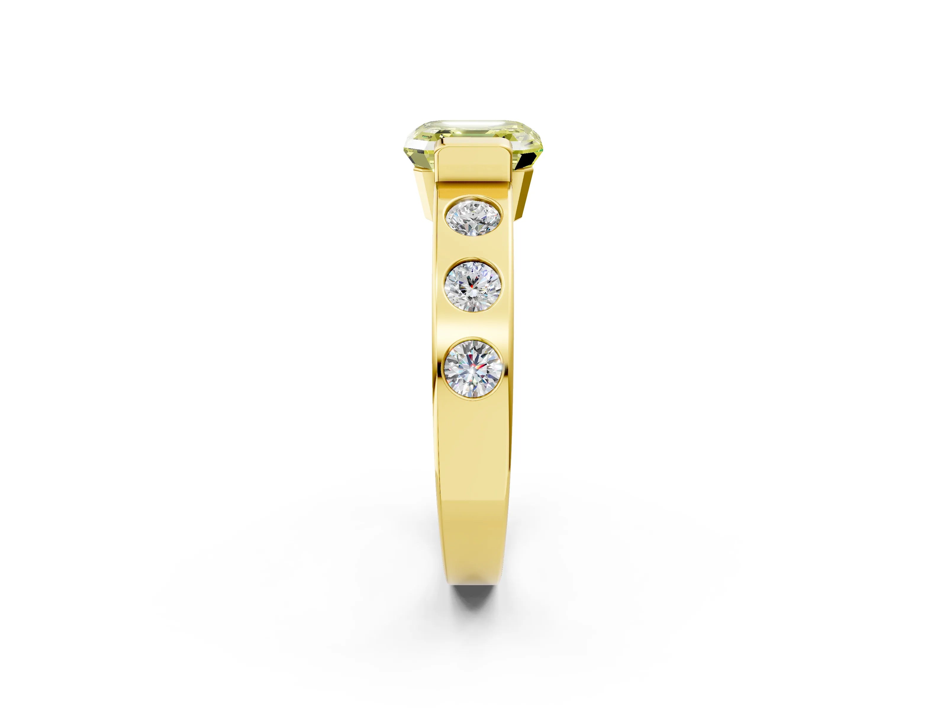 Yellow gold Fancy Yellow Asscher Cut Brilliant Channel-Set Diamond Ring with Bezel Prong Setting_2