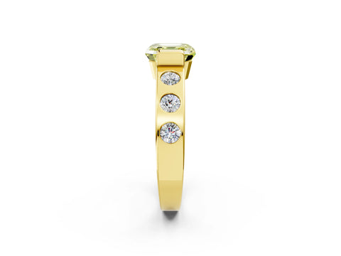 Yellow gold Fancy Yellow Asscher Cut Brilliant Channel-Set Diamond Ring with Bezel Prong Setting_2