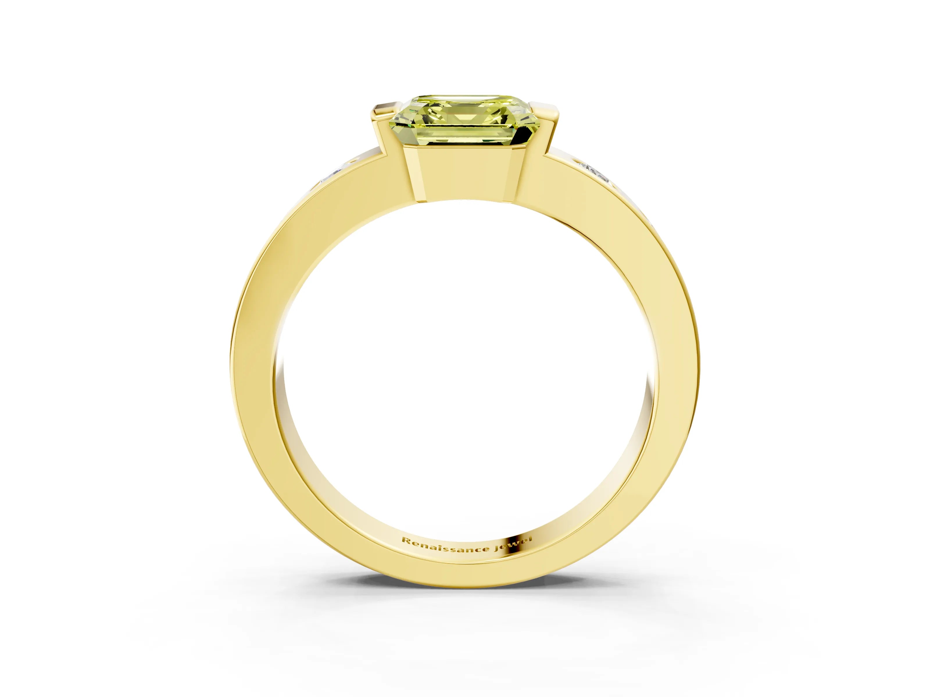 Yellow gold Fancy Yellow Asscher Cut Brilliant Channel-Set Diamond Ring with Bezel Prong Setting_3