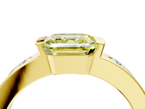 Yellow gold Fancy Yellow Asscher Cut Brilliant Channel-Set Diamond Ring with Bezel Prong Setting_4