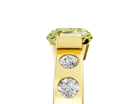 Yellow gold Fancy Yellow Asscher Cut Brilliant Channel-Set Diamond Ring with Bezel Prong Setting_5