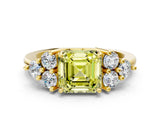 Yellow gold Fancy Yellow Asscher Cut Brilliant Diamond Cluster Accent Solitaire Ring with Prong Setting