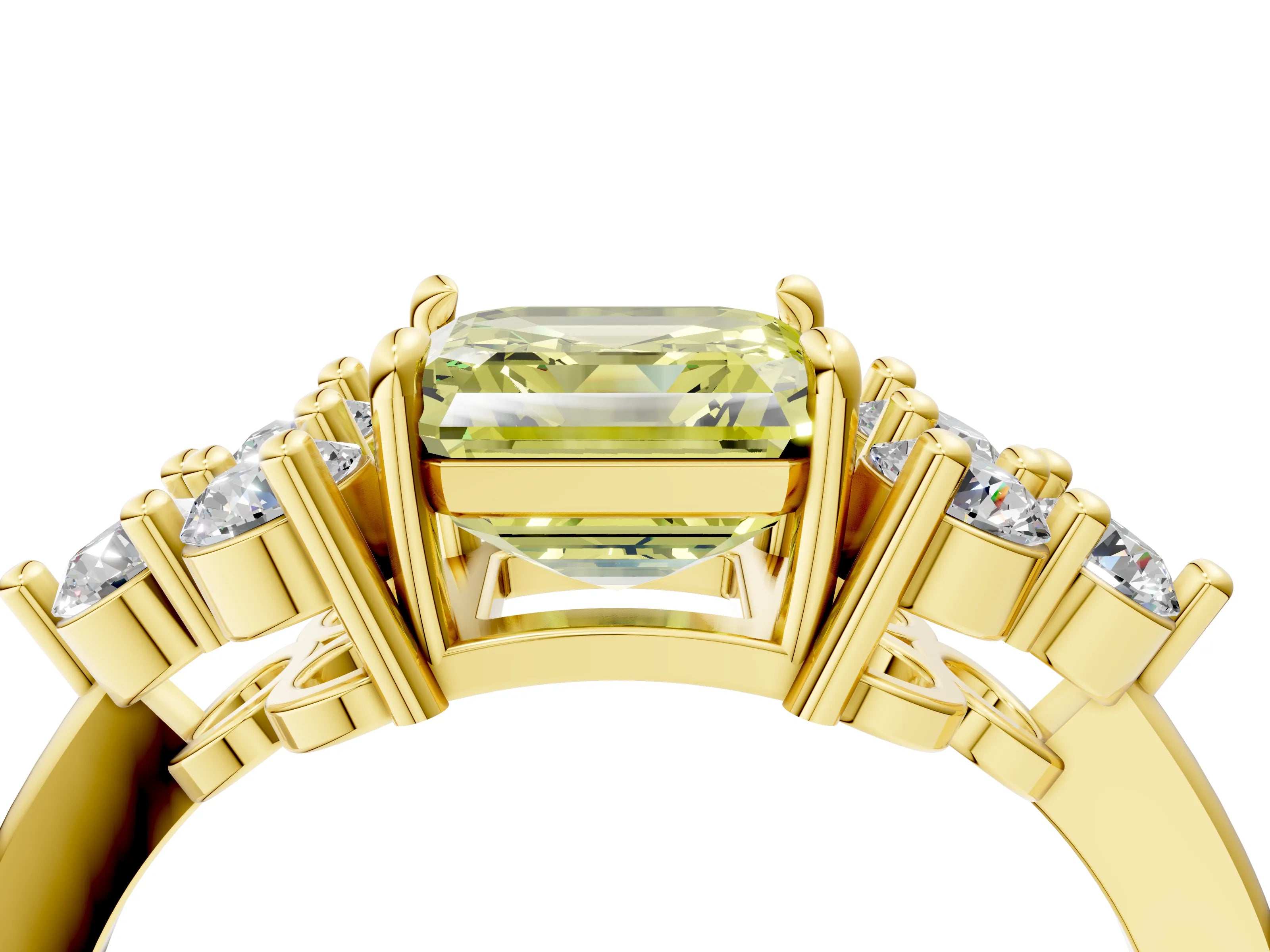 Yellow gold Fancy Yellow Asscher Cut Brilliant Diamond Cluster Accent Solitaire Ring with Prong Setting_4