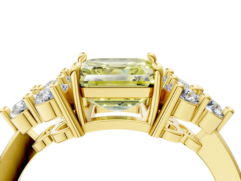 Yellow gold Fancy Yellow Asscher Cut Brilliant Diamond Cluster Accent Solitaire Ring with Prong Setting_4