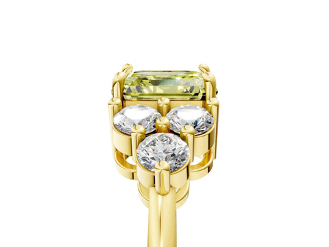 Yellow gold Fancy Yellow Asscher Cut Brilliant Diamond Cluster Accent Solitaire Ring with Prong Setting_5