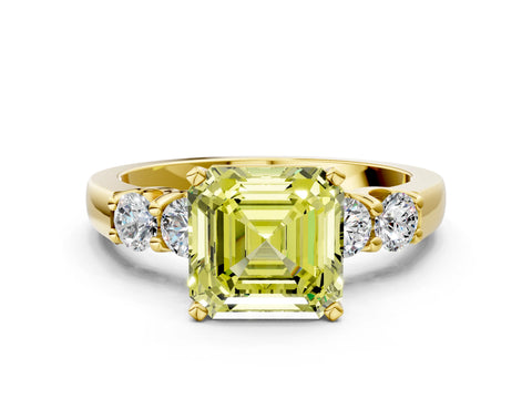 Yellow gold Fancy Yellow Asscher Cut Brilliant Diamond Five-Stone Engagement Ring with Prong Setting on a Classic Band_3