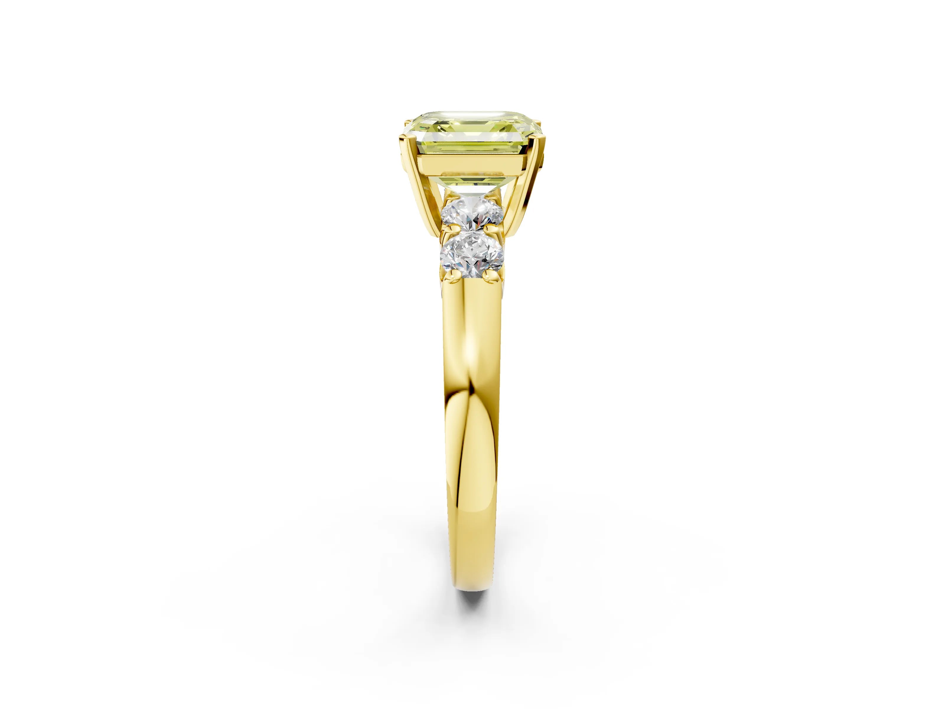 Yellow gold Fancy Yellow Asscher Cut Brilliant Diamond Five-Stone Engagement Ring with Prong Setting on a Classic Band_5