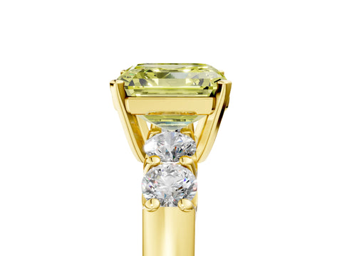 Yellow gold Fancy Yellow Asscher Cut Brilliant Diamond Five-Stone Engagement Ring with Prong Setting on a Classic Band_8