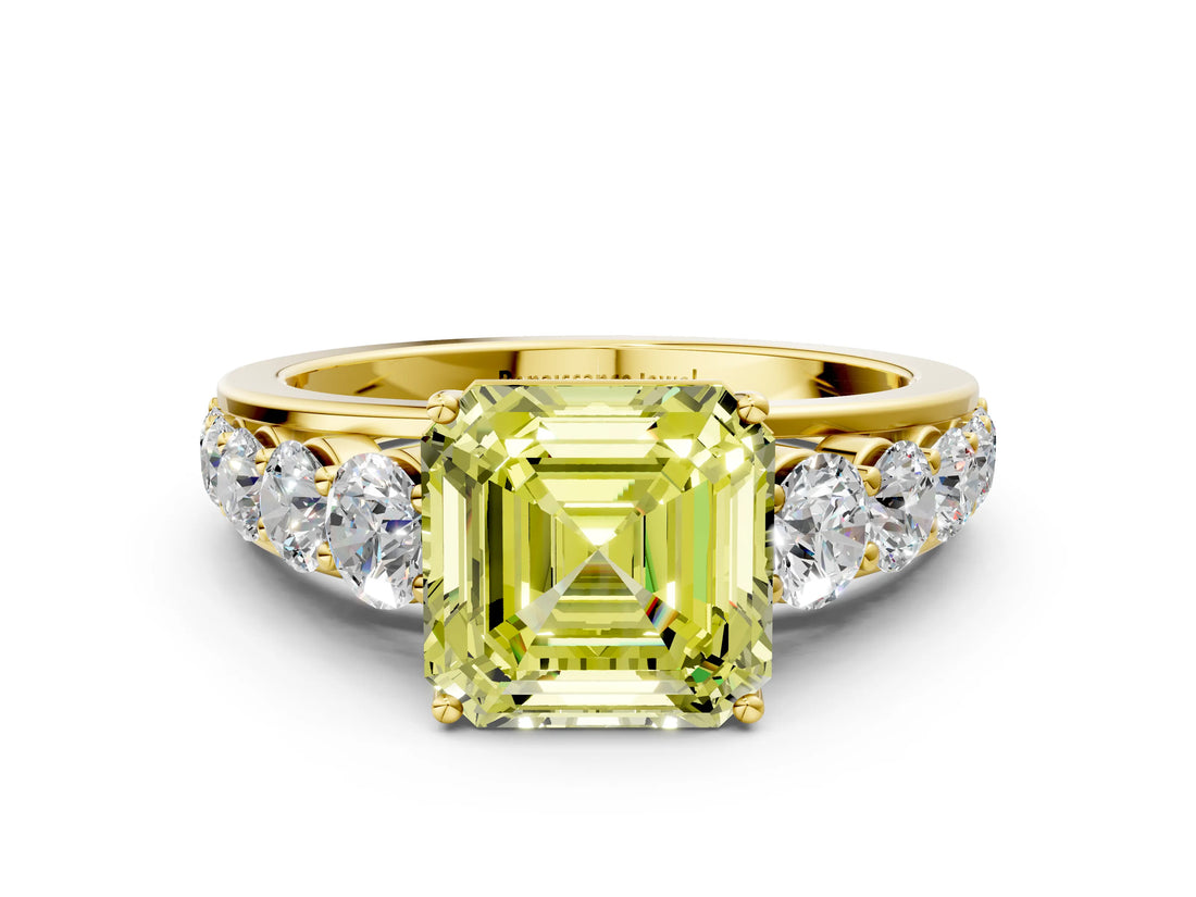 Yellow gold Fancy Yellow Asscher Cut Brilliant Diamond Pavé Band with Six-Prong Setting