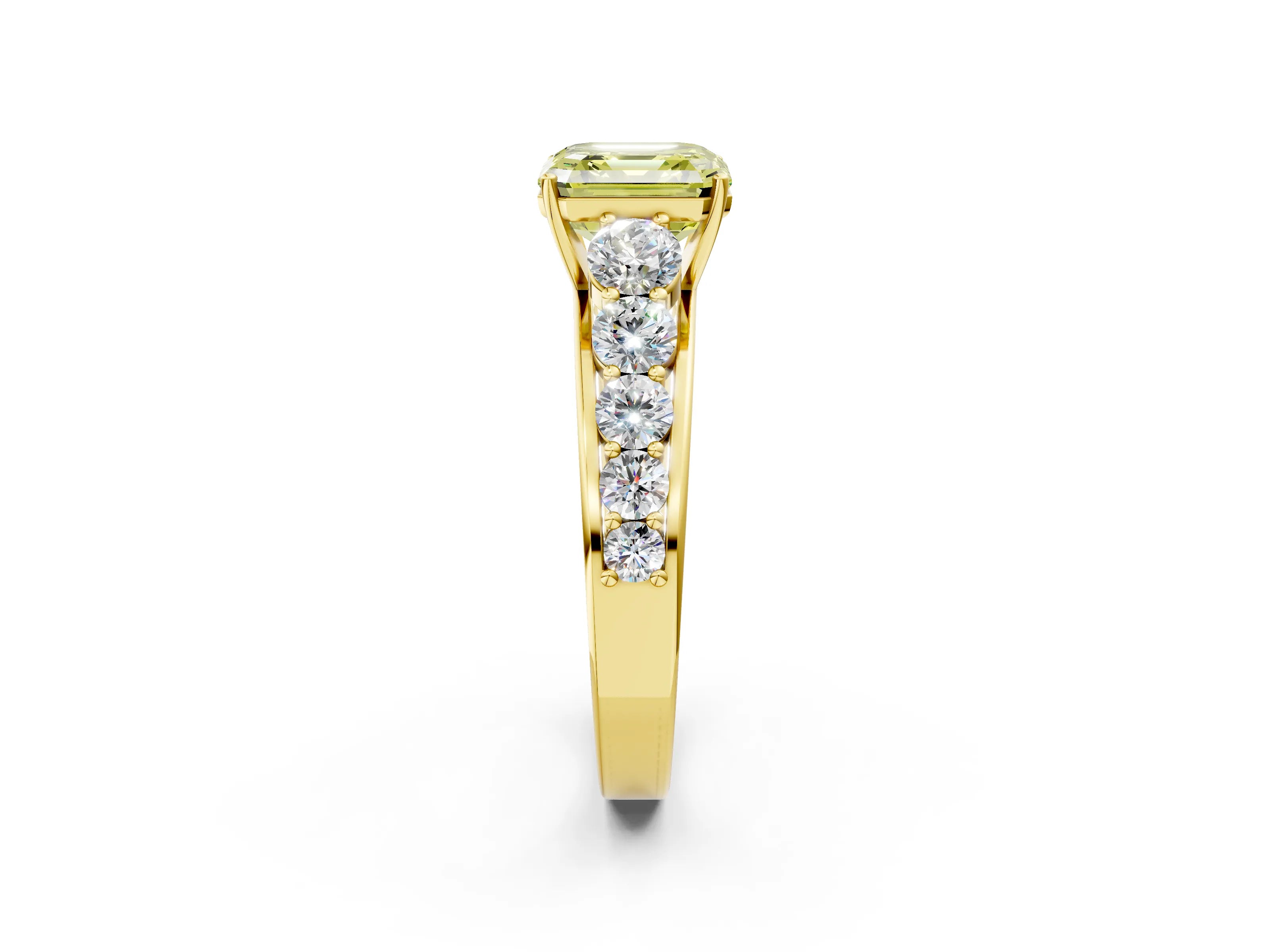 Yellow gold Fancy Yellow Asscher Cut Brilliant Diamond Pavé Band with Six-Prong Setting_2