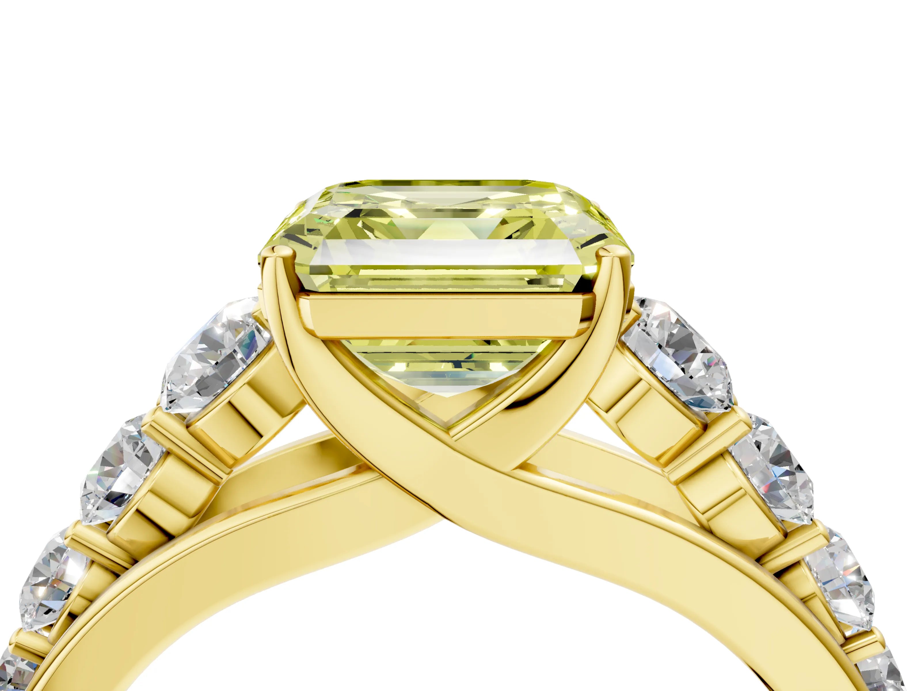 Yellow gold Fancy Yellow Asscher Cut Brilliant Diamond Pavé Band with Six-Prong Setting_4