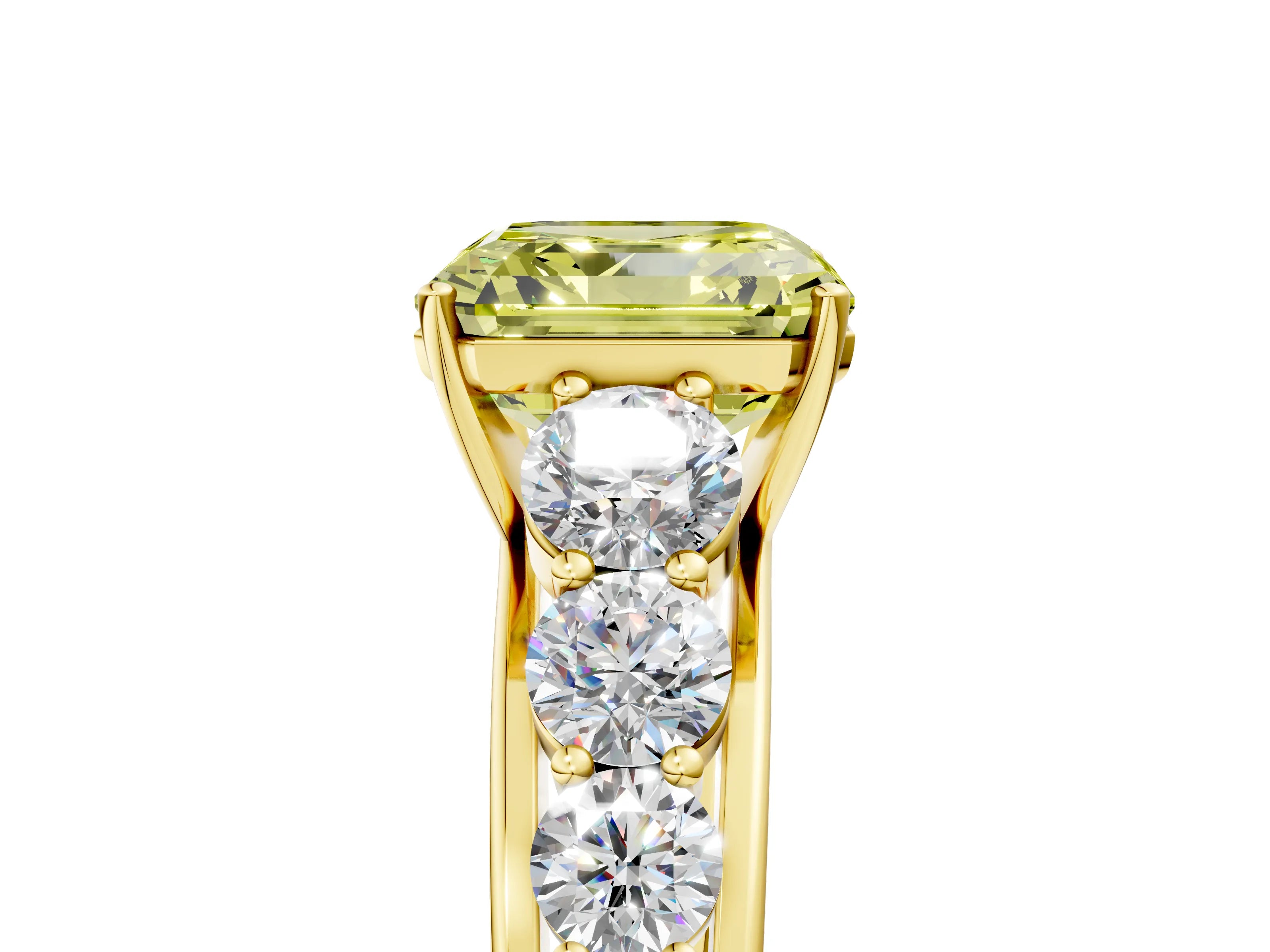 Yellow gold Fancy Yellow Asscher Cut Brilliant Diamond Pavé Band with Six-Prong Setting_5