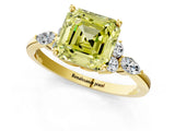 Yellow gold Fancy Yellow Asscher Cut Brilliant Diamond Solitaire Ring with Pear Side Stones and Four-Prong Setting_4