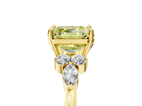 Yellow gold Fancy Yellow Asscher Cut Brilliant Diamond Solitaire Ring with Pear Side Stones and Four-Prong Setting_8