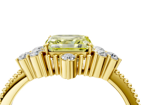 Yellow gold Fancy Yellow Asscher Cut Brilliant Diamond with Cluster Setting on a Beaded Band and Four-Prong Setting_4