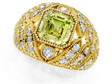 Yellow gold Fancy Yellow Asscher Cut Brilliant Halo Pave Diamond Milgrain Ring_1
