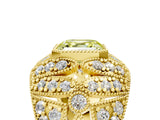 Yellow gold Fancy Yellow Asscher Cut Brilliant Halo Pave Diamond Milgrain Ring_5